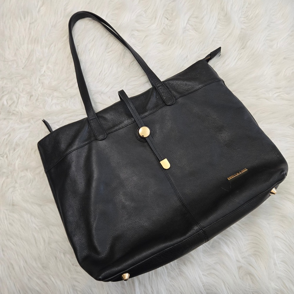 Stella & Max Black Pebbled Leather Tote Bag Gold Hardware Shoulder Bag Large